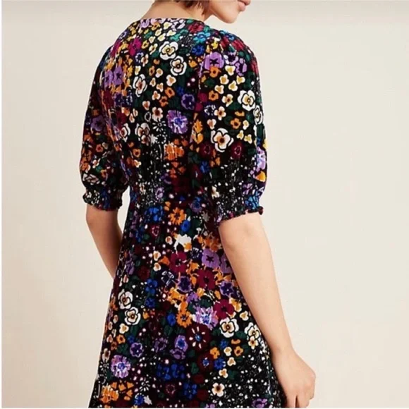 Anthropologie Francie Floral Velvet Dress Black Size 8 - Picture 3 of 9